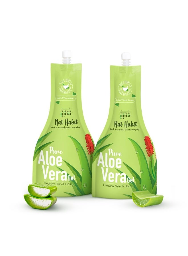 Nat Habit Pure Aloe Vera Face Gel For Healthy Skin & Hair, Natural Oil Free Moisturizer & Anti-Dandruff (Pack of 2 X 80g) - Image 1